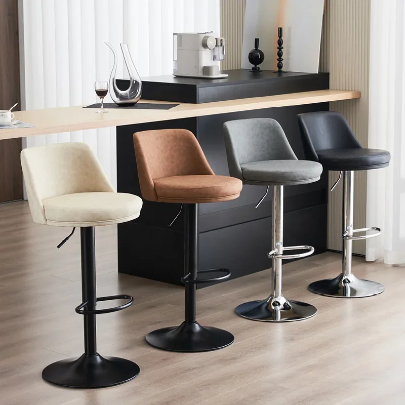 Bar Chair Lifting Rotating Backrest Modern Simple Luxurious and Fashionable Home Bar Chair Iron Art High Legged Chair