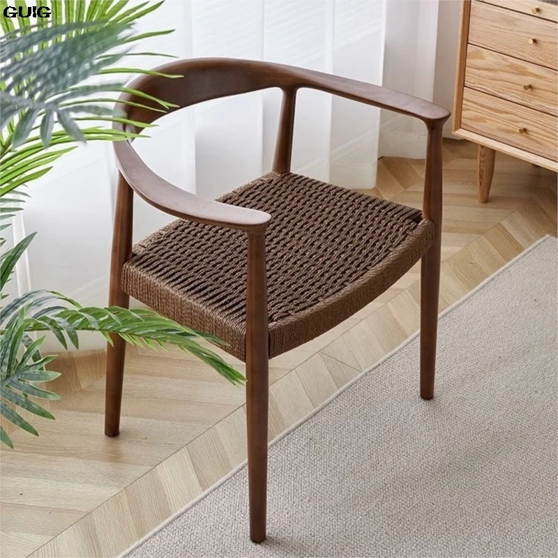 GUIG Japanese Casual Armchair Study Chair Tea Room Negotiation Chair Kraft Paper Rope Double-sided Braided Rope Dining Chair Hot - Image 2
