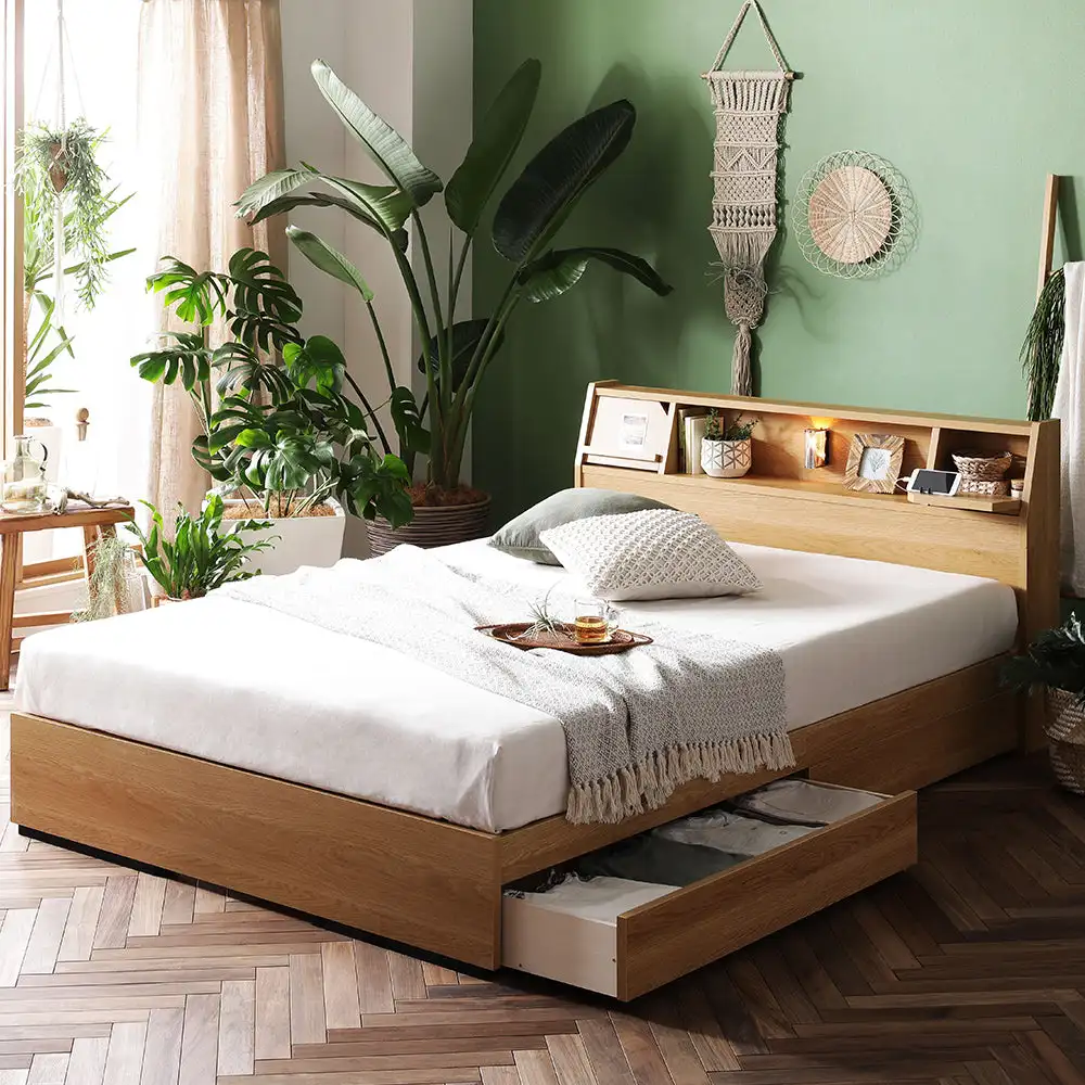 Customized Modern Bedrooms Sets Wood Storage Beds MDF Tatami Double Bed Frame With Storage and Headboard - Image 4