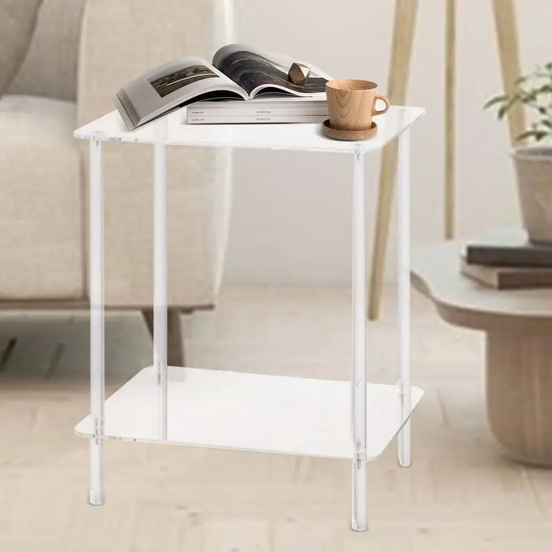 Acrylic Coffee Table Square Side Table Accent Table Sofa Bedside Table Clear Double Tier Snack Tea Side Table For Living Room - Image 5