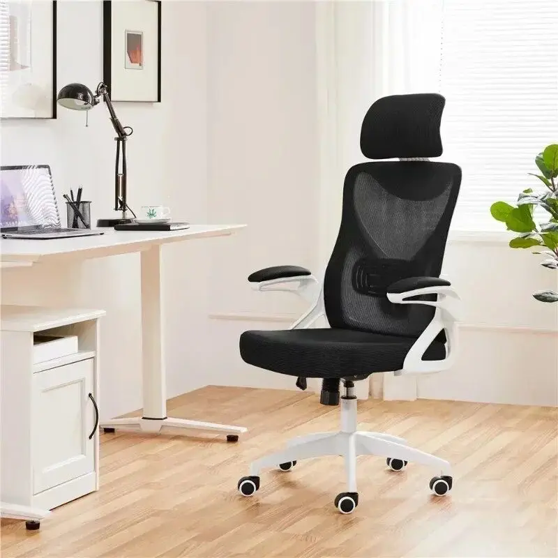 High Back Ergonomic Mesh Office Chair with Adjustable Padded Headrest, White/Black Furniture - Image 3
