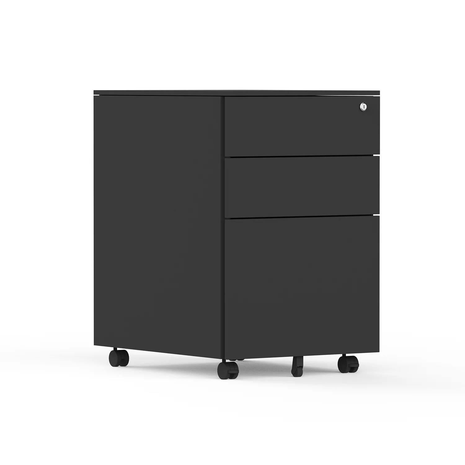 In Stock And Ready To Ship Black Mobile Pedestal 3 Drawer 4 Rolling Wheels A4 A5 Filing Storage Cabinet Under Office Desk - Image 3