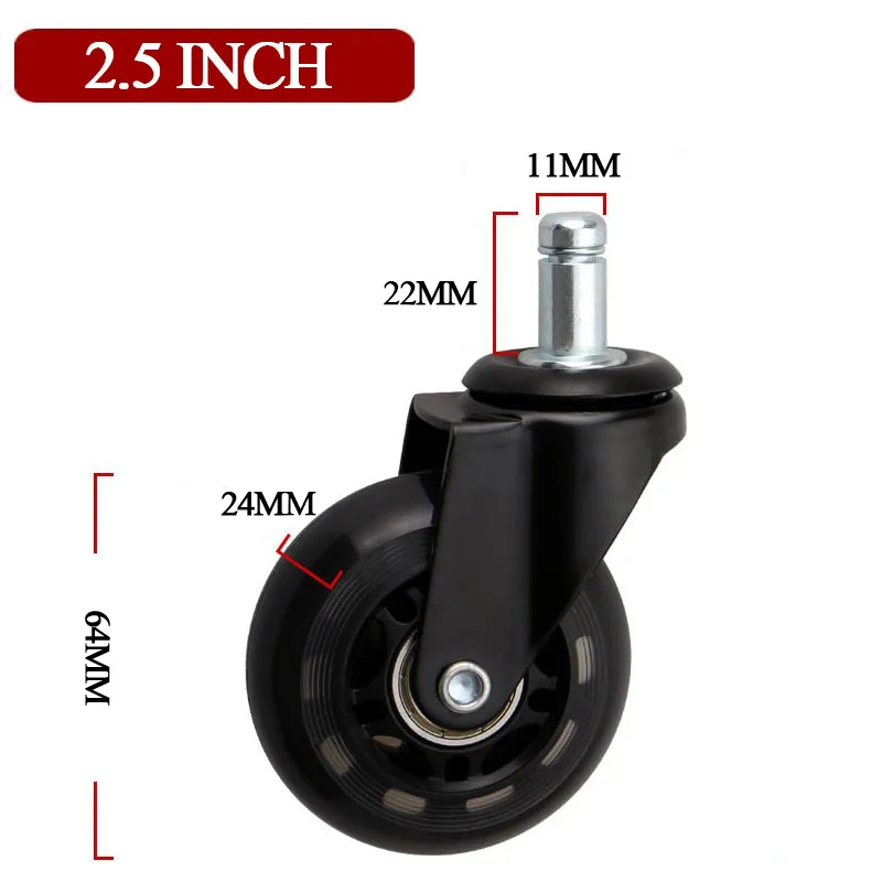 5pcs Office Chair Wheels 2/2.5/3 Inches Soft Rubber Roller Quite Swivel Caster For Game Chairs Replacement Furniture Hardware - Image 3