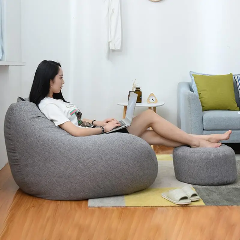 Large Small Lazy Sofas Cover Chairs without Filler Linen Cloth Lounger Seat Bean Bag Pouf Puff Couch Tatami Living Room Beanbags - Image 5