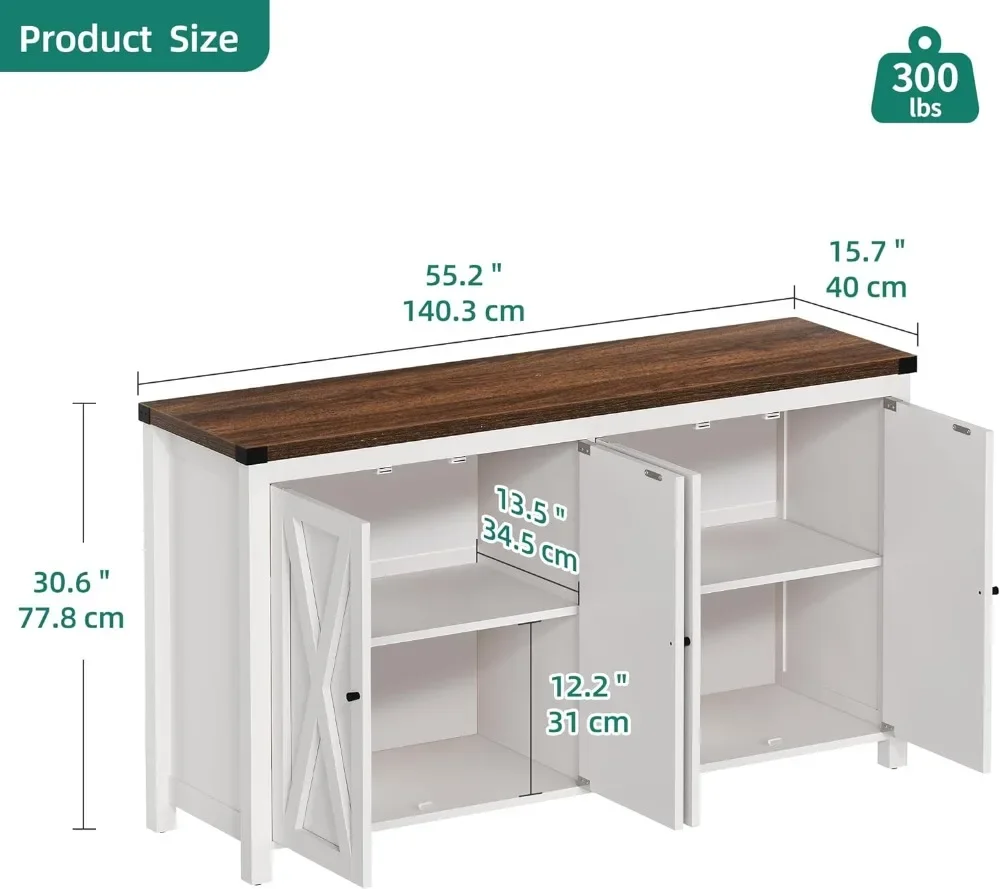 Sideboard Buffet Cabinet with Storage, 55'' Large Kitchen Storage Cabinet, Wood Coffee Bar Cabinet Buffet Table Entryway Console - Image 2