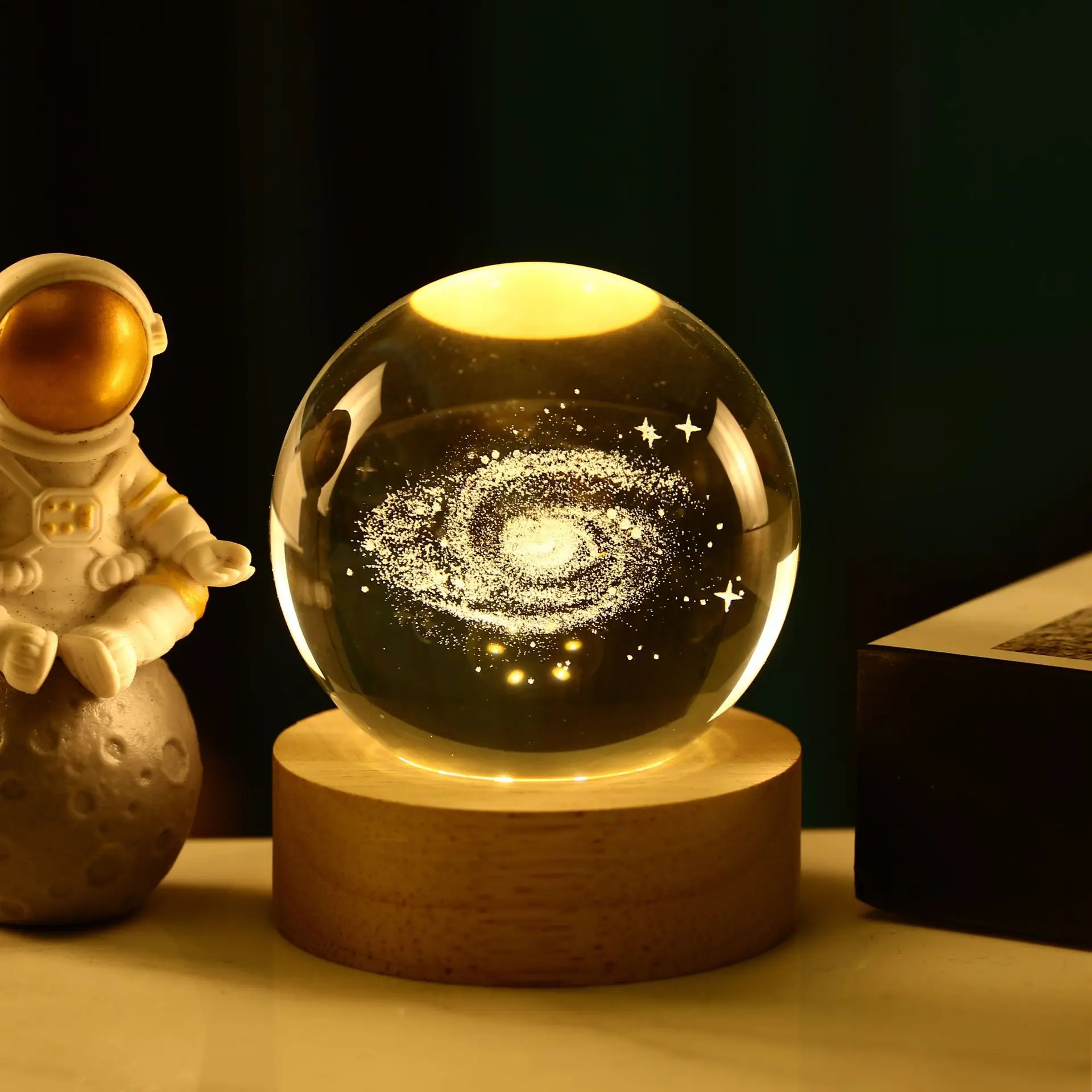 6cm 3D Crystal Ball Crystal Planet Night Light Laser Engraved Solar System Globe Astronomy Birthday Gift Home Desktop Decoration