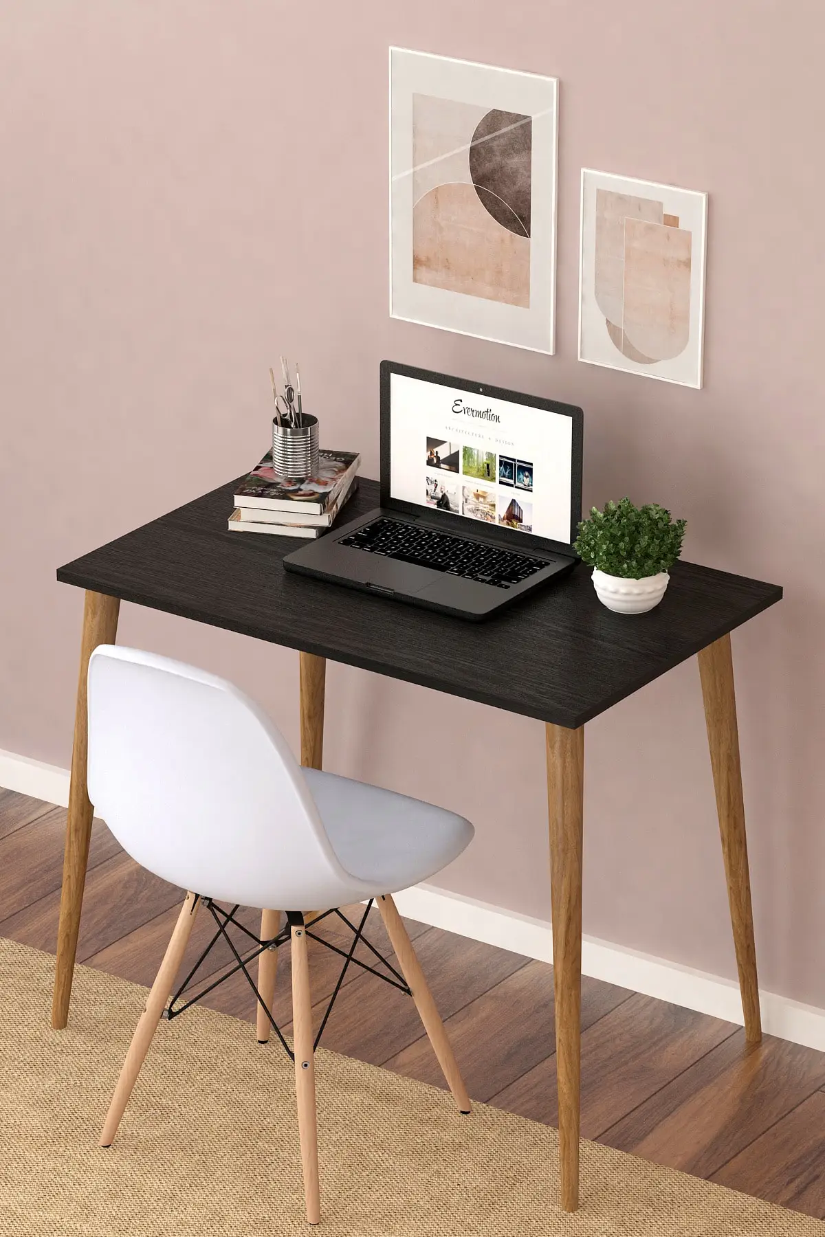 60x90 Cm Black Wooden Desk Office Computer Dining Table - Image 2