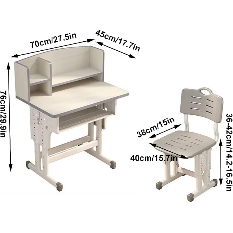 Kids Study Desk and Chair Set Height Adjustable Super Load-bearing Spacious Study Table Chair with School Bag Hook 45 X 70cm - Image 6