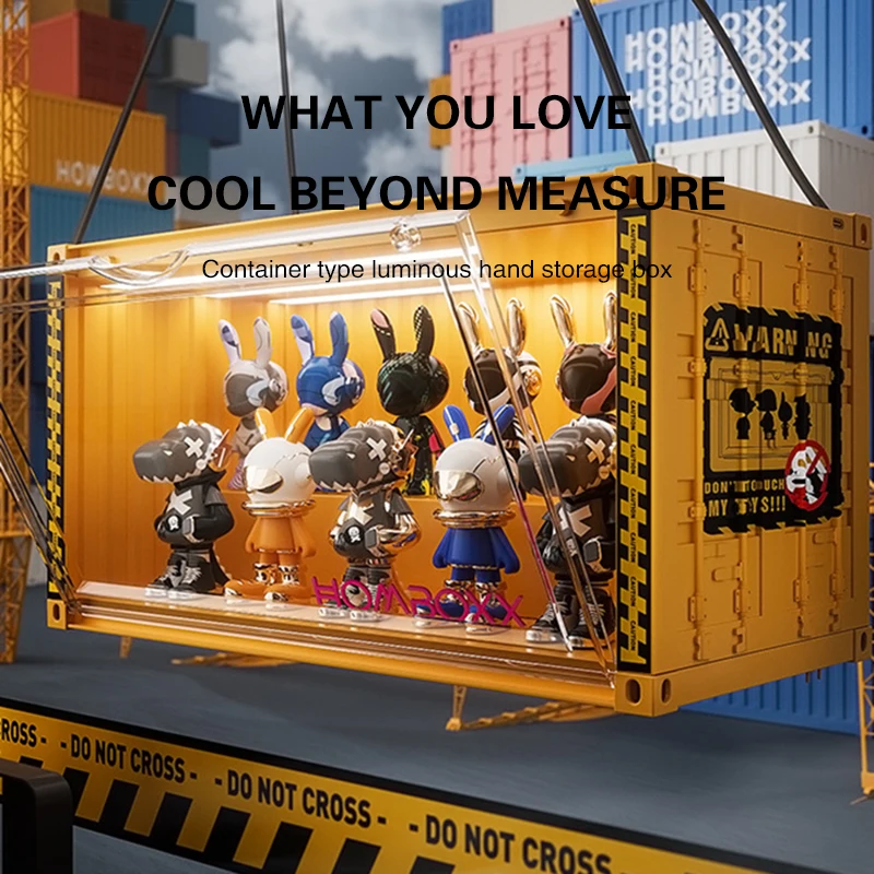 Container Toys Storage Box with LED Lights Bedroom Dustproof Clear Figure Model Doll Toy Display Cabinet Sundries Organizer Rack