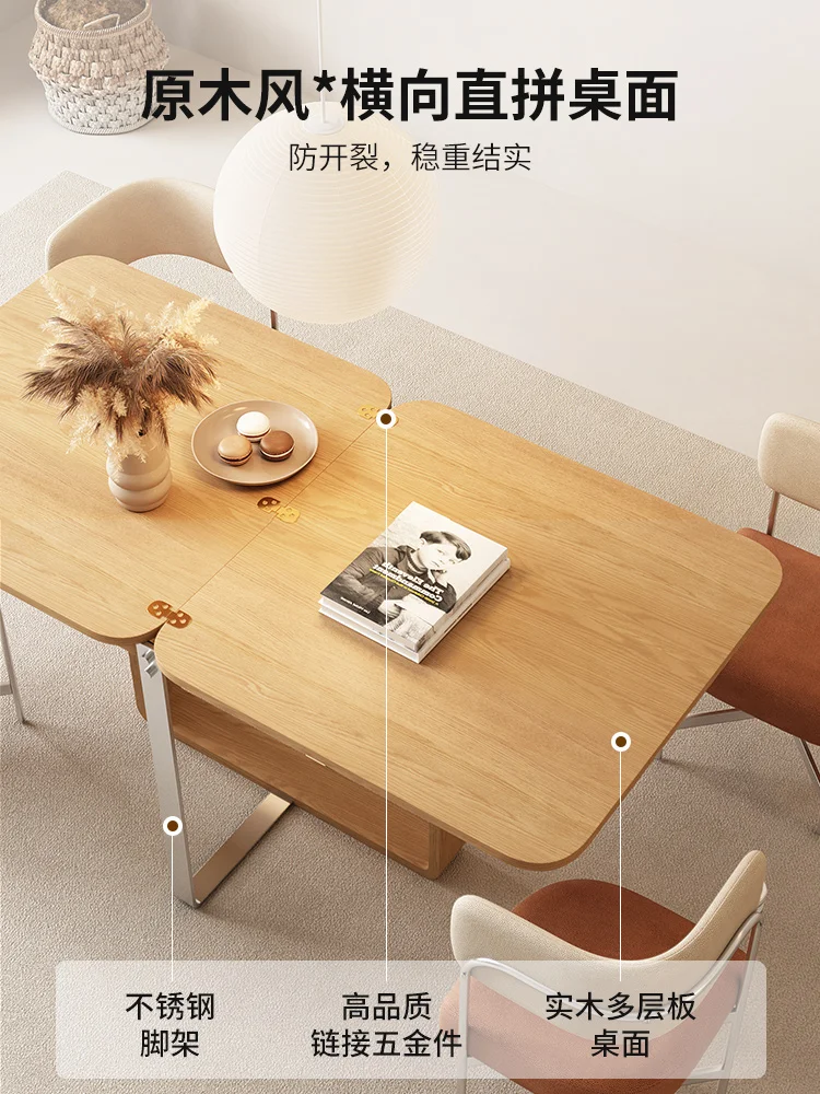 Japanese Folding Dining Table and Chair Combination, Nordic Modern Simple Home Wood Style Multi-functional Dining Table - Image 4