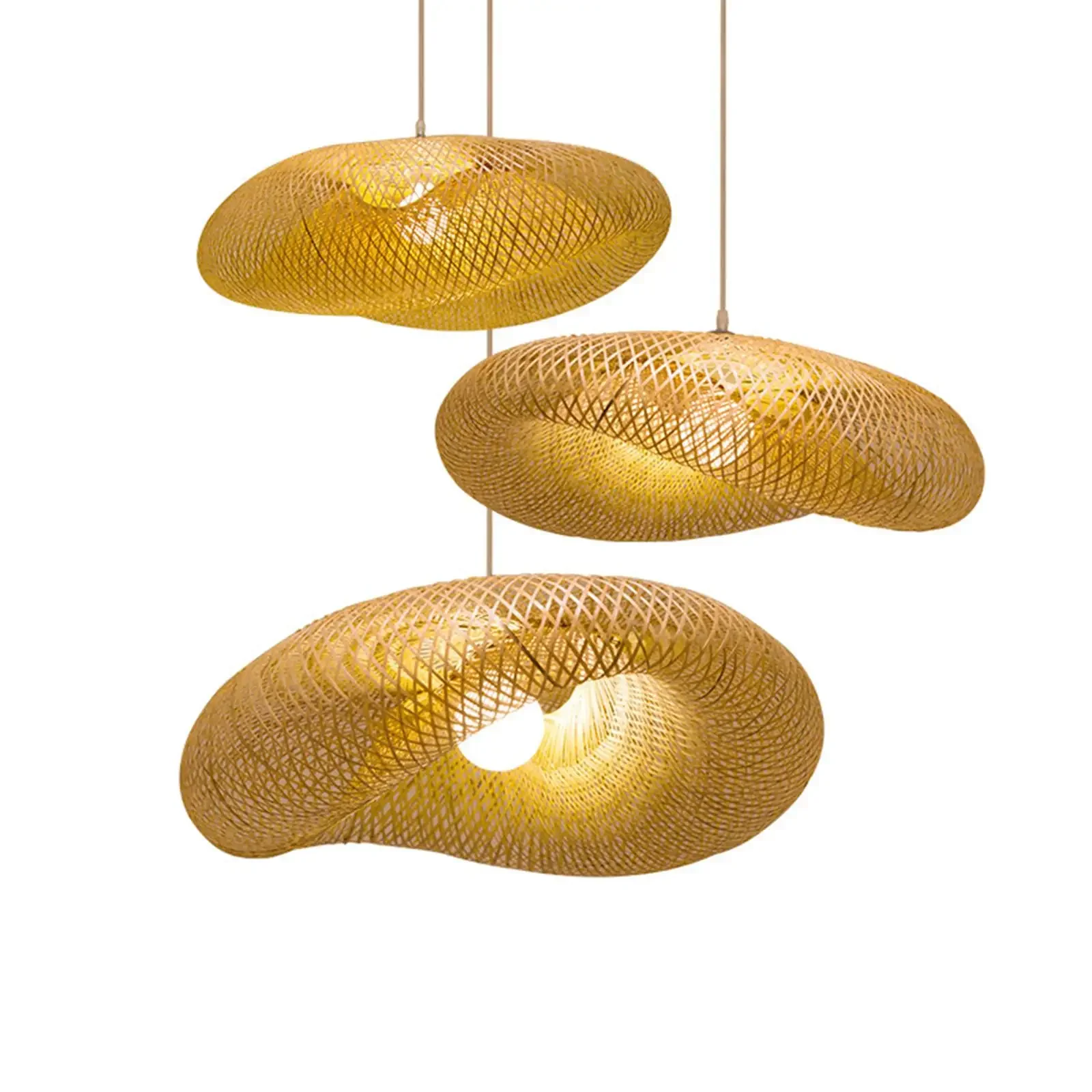 HandMade Vintage Bamboo Weaving LED Pendant Light Home Hanging Chandelier Lighting Living Room Kitchen Rattan Woven Lamp - Image 4