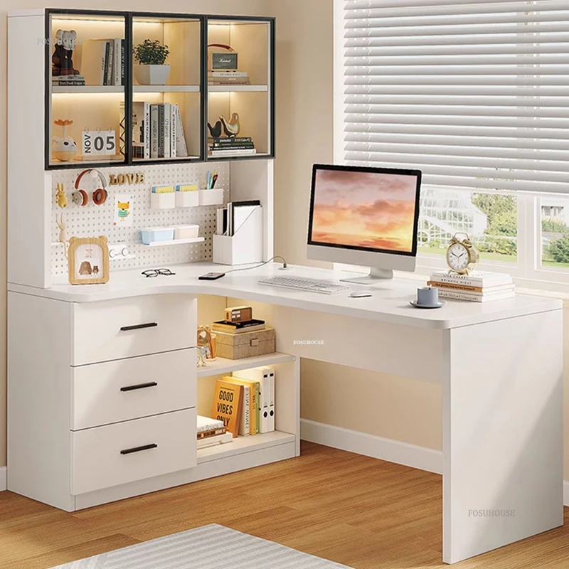 Modern Minimalist Computer Desks Office Furniture Bedroom Student Reading Desk Bookshelf Integrated Creative Corner Gaming Desk - Image 3
