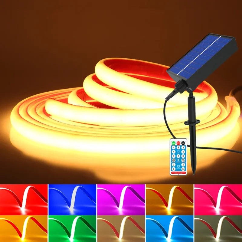 IP68 Waterproof Solar COB LED Strip Light 12V 24V 320 LEDs Flexible Tape Lamp Warm Natural White 0.5m 1m 2m 5m Garden Decoration