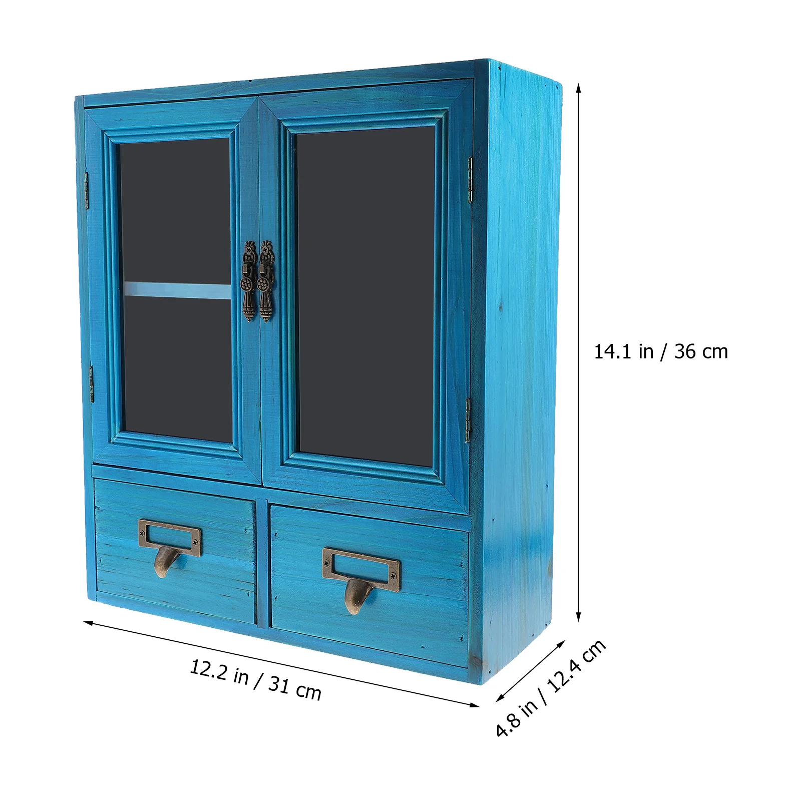 Bathroom Wall Cabinet Wooden Kitchen Storage Cabinet Wall Display Cabinet Glass Double Doors Two Small Drawers Laundry Room - Image 6