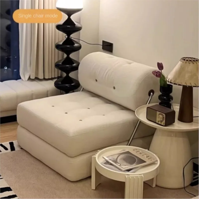 X&D Cream Style Lamb Fleece Leisure Folding Sofa Bed Fold Dual Use Single Small Unit Living Room Balcony Leisure Sofa Lazy Sofa - Image 2