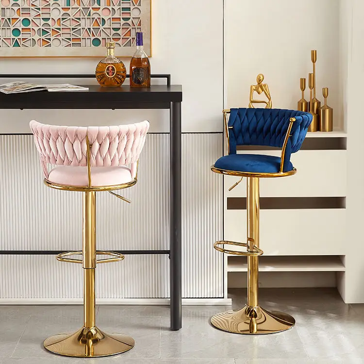 Nordic Rotating Lifting Bar Chair High Foot Stool with Velvet Backrest Modern Furniture High Elastic Sponge Bar Stool