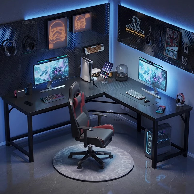 Modern Corner Computer Desks Home Bedroom Gaming Table European Office Furniture L-shaped Wooden Desk with Bookshelf Study Table