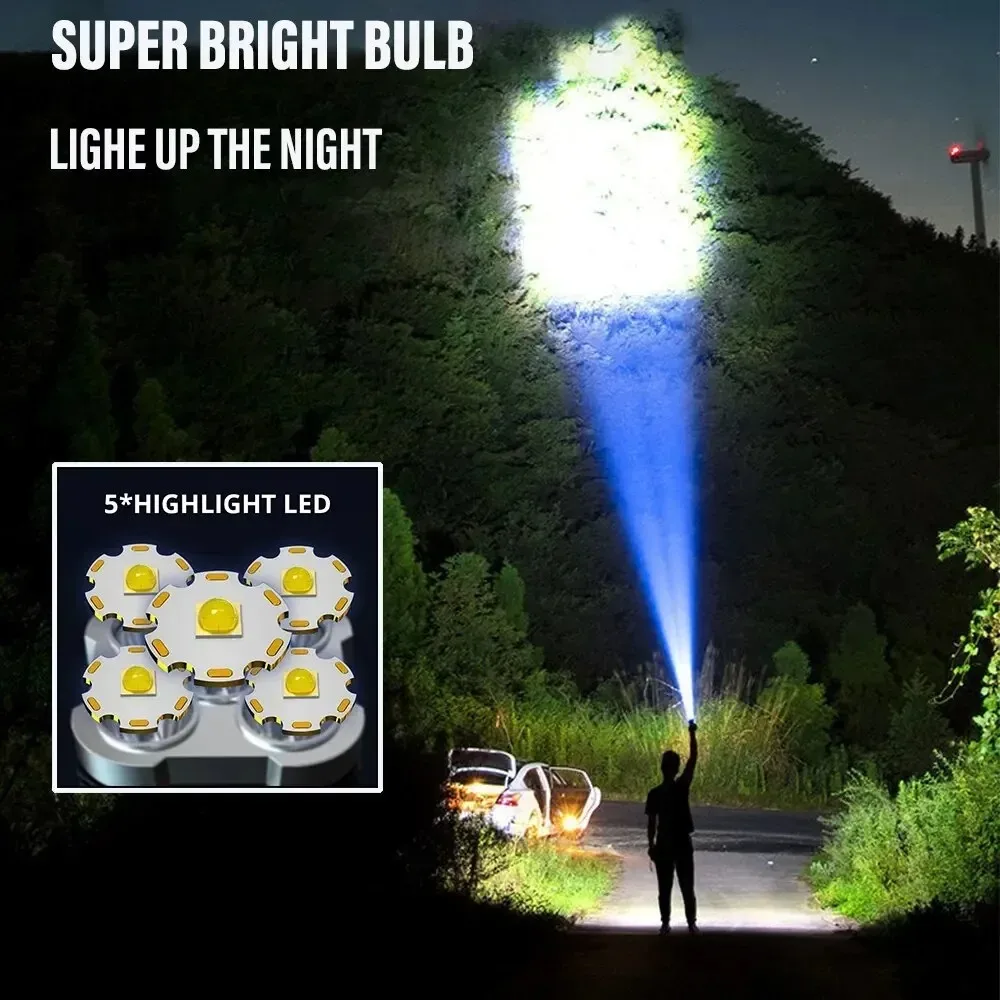 5LED High Power Led Flashlights Rechargeable Camping Spotlight with Side Light 3 Lighting Modes for Camping Adventure Outdoor - Image 4
