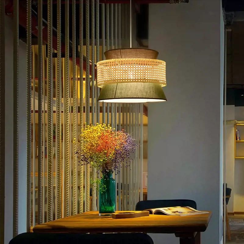 Japanese pendant lights Handmade Hemp Rope Light Homestay Vintage Style rattan lampshade Dining Room Hotel coffee tables Light - Image 3