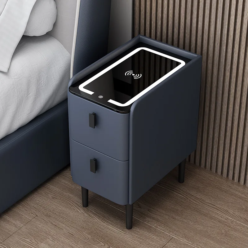 Solid Wood Bedside Table Nordic Style Smart Bedroom Nightstands with Wireless Charging USB Bluetooth Storage Cabinet - Image 5