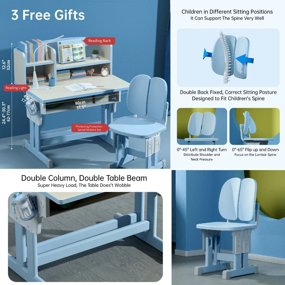 Kids Desk and Chair Set Height Adjustable, Children School Writing Study Table for Kids Computer Office Desk with Drawers - Image 6
