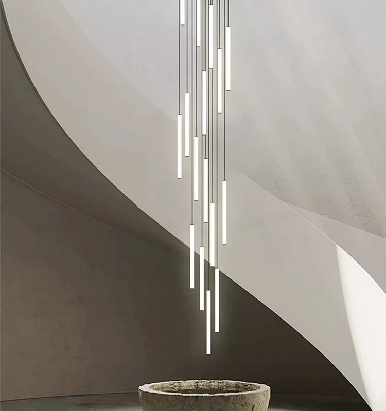 Modern Luxury Led Pendent Lamp Loft Black Ceiling Chandelier Living Room Lighting Suspension Light Acrylic Staircase Chandeliers