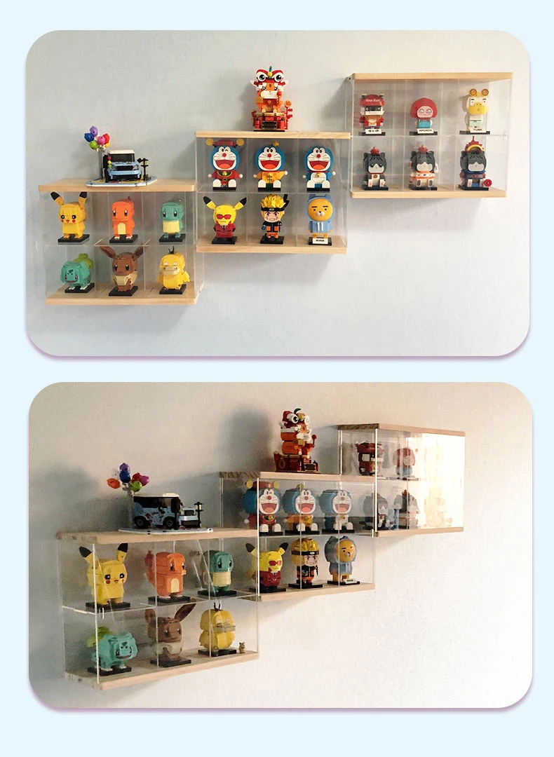 Clear Acrylic Display Case Cabinet with Door for Funko Figures,3/6/9 Grid Dustproof Wood Showcase for Toys Collectibles Model - Image 3