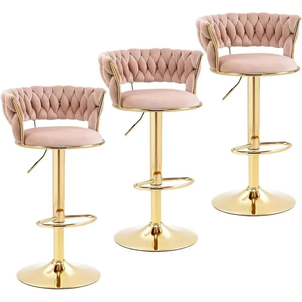 Modern Velvet Bar Stools Set of 3, Swivel Counter Height Barstools Bar Height Adjustable Counter Stools Kitchen Bar Chairs - Image 5