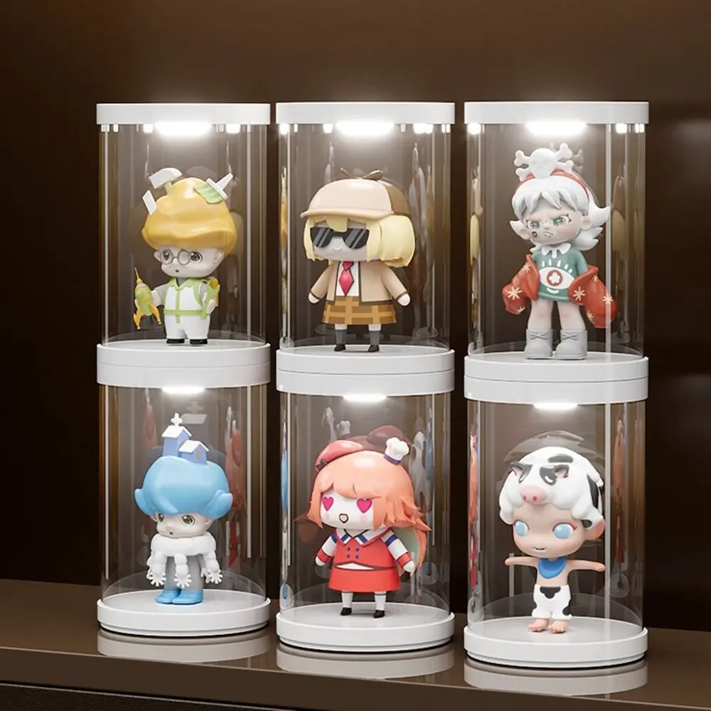 2Pcs Plastic Figurine Display Case Transparent Dustproof Doll Protection Box Round Single Doll Display Cabinet Home