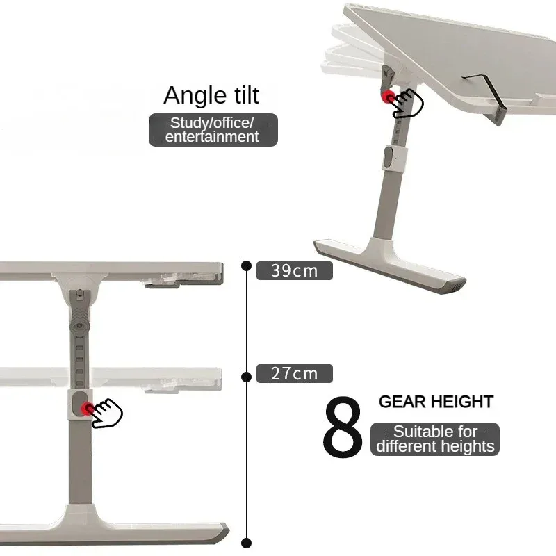 Foldable Lift Laptop Desk with Pen Holder, Gaming Desk with Radiator, Adjustable Reading Table, Bed Table for Breakfast Study - Image 6