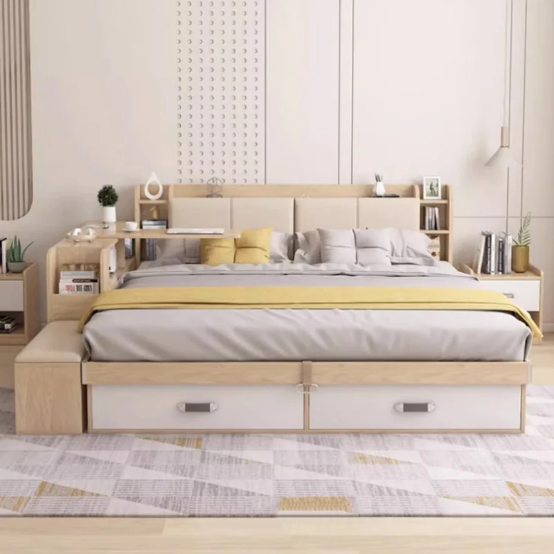 Minimalist Bedroom Bed Queen Size Aesthetic Multifunctional Storage Bed Modern Wood Cama De Casal Luxuosa Luxury Furniture - Image 3