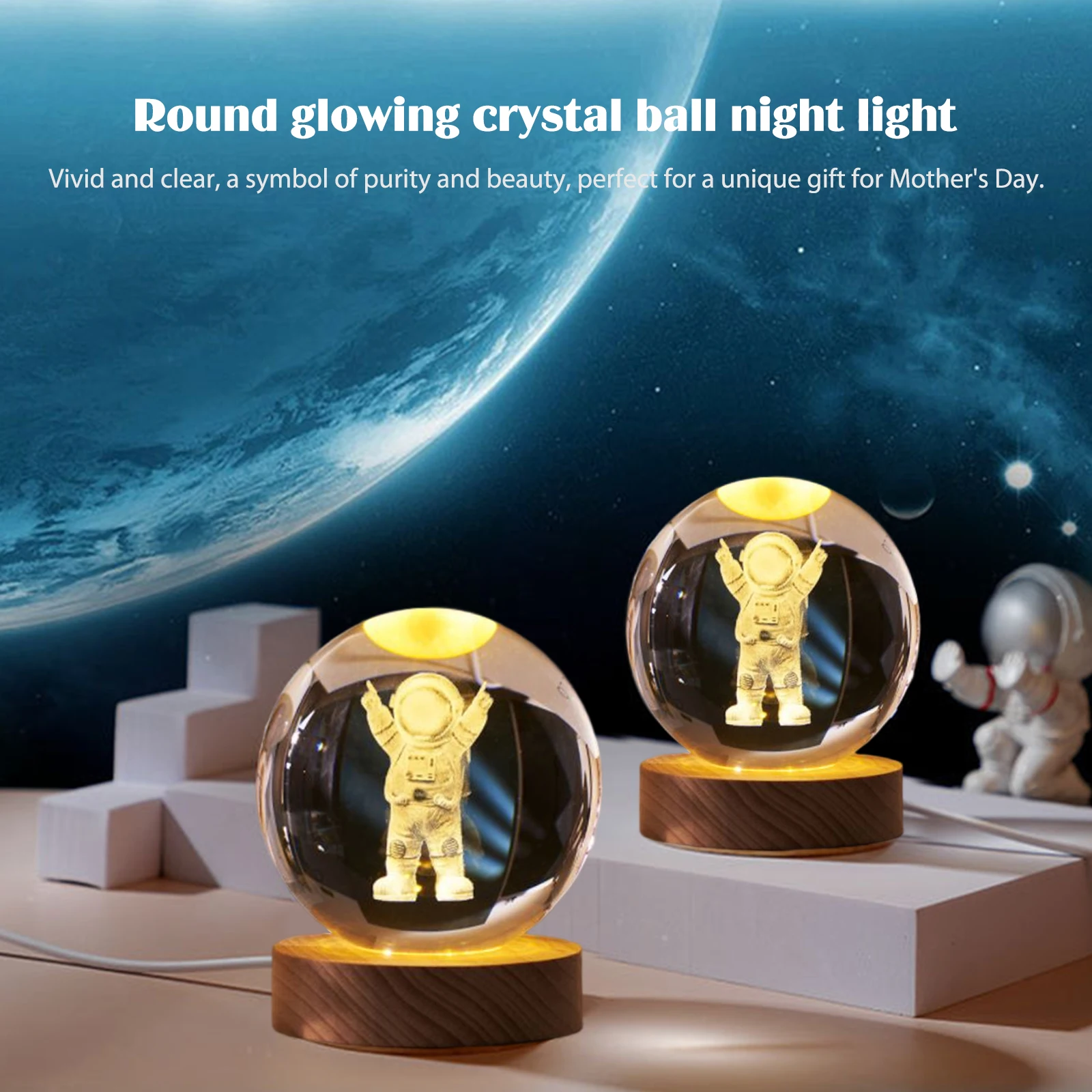Crystal Ball Solar System Night Lamp Lighting Ornaments 3D Planetary Lamp Handicraft Holiday Gift Home Decor for Office Study - Image 4