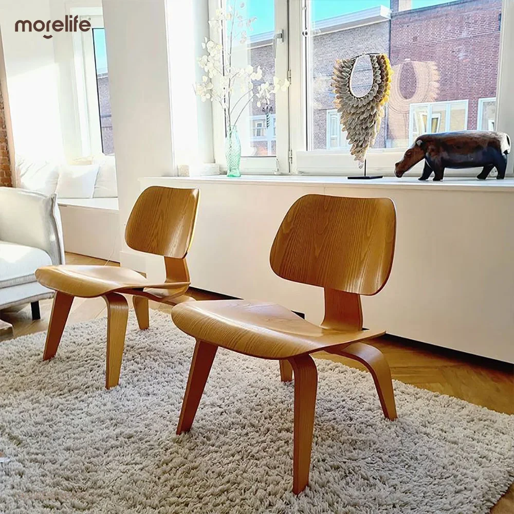 Molded Plywood Simple Leisure Chair Armchair Wood Legs Natural Living Room Century Wood Replica Accent Chairs Home Furniture - Image 4