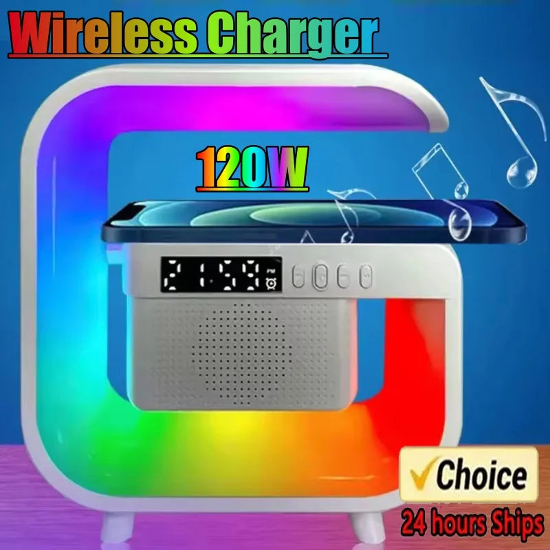 Multi functional audio wireless charging dock RGB TF night light 15W iPhone fast charging station Samsung Xiaomi Huawei