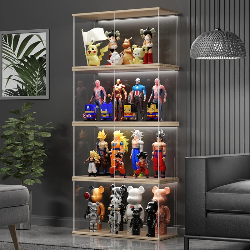 Action Figure Display Cabinet Acrylic Transparent Blind Box Display Rack Lego Storage Box Bubble Mat Floor To Floor Shelving