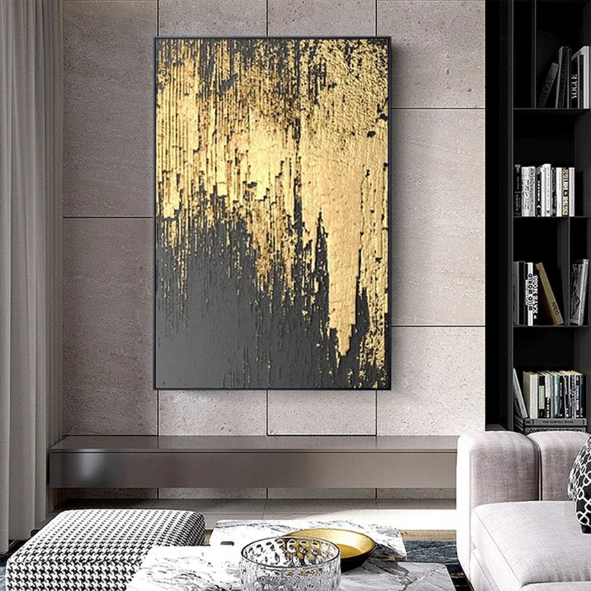 Modern decoration salon Posters on the wall Pure Hand drawn abstract oil painting on canvas gold foil picture for living room - Image 2