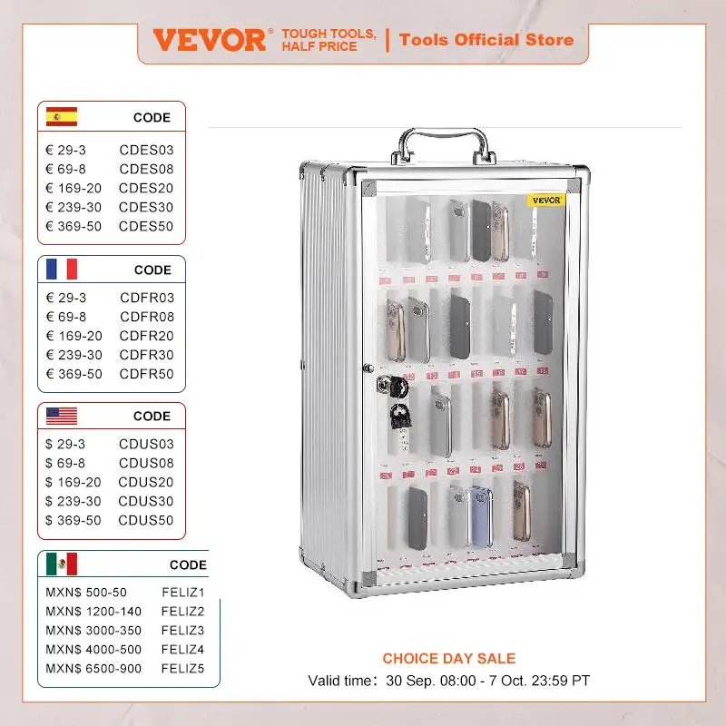 VEVOR 36 Slots Cell Phone Cabinet Silver Aluminum Alloy Pocket Chart Wall Mounted Storage Locker Box for Classroom Office Gym