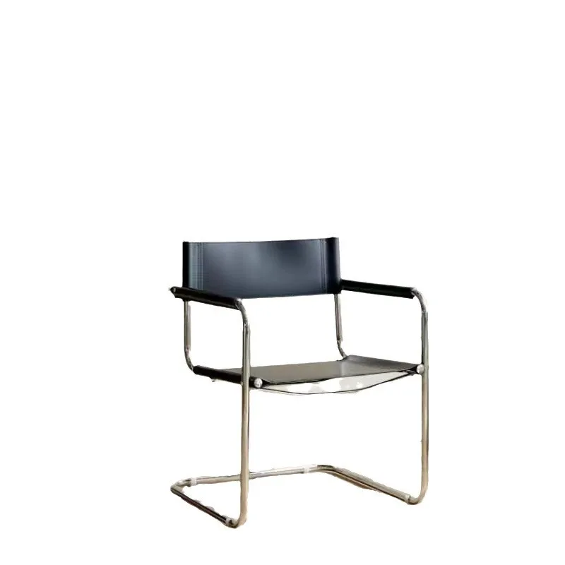 Vintage Armchair For Gentlemen Stainless Steel Saddle Leather Dining Chair Bauhaus Chair Chaise Salle A Manger Dining Chair New - Image 5