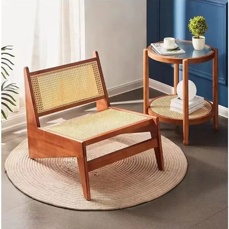 Comfortable Rattan Weaving Dining Chair Nordic Solid Wood Furniture Living Room Relaxing Recliner Chair Single Sofa Nordic Style - Image 3