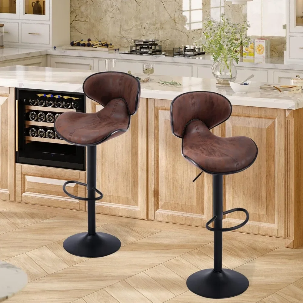 Armless Modern Bar Stool Chairs Fit Counter Island From 32” to 44” Adjustable Counter Height Bar Stools Set of 2 Retro Brown - Image 6