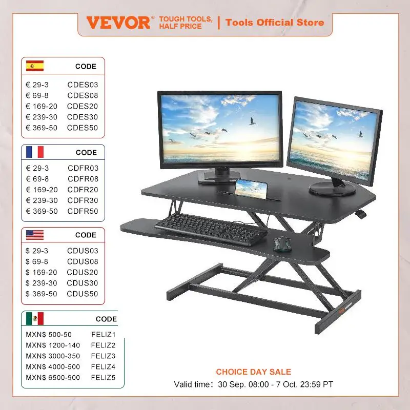 VEVOR Double-Layer Standing Desk Converter 36" x 23.6" Height Adjustable Standing Desk Sit to Stand Converter Stand Up Home Desk