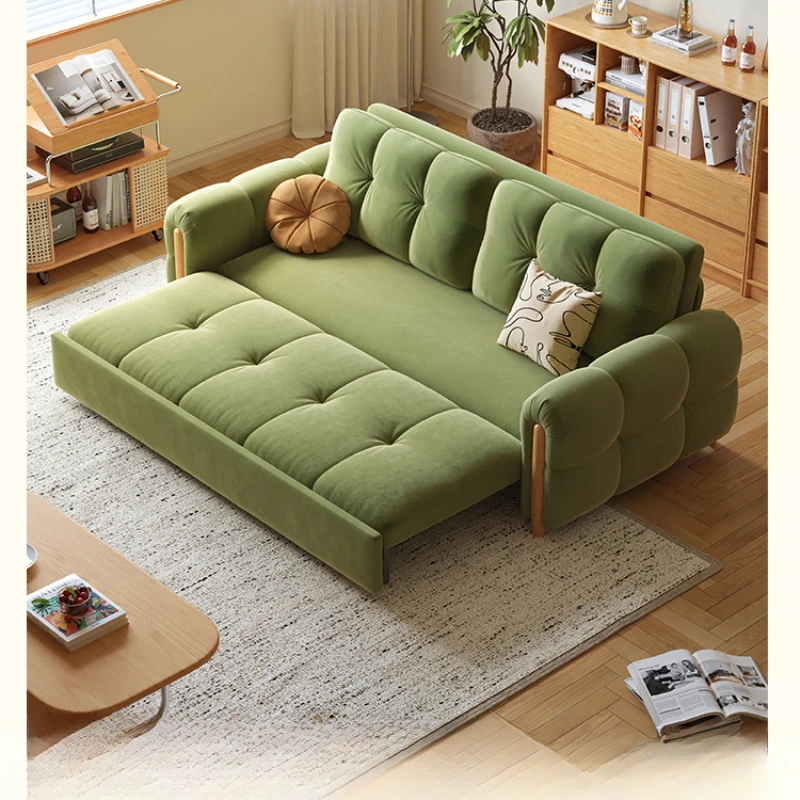 flannel foldable retractable sofa bed small apartment cream wind living room dual-purpose sofa bed storage