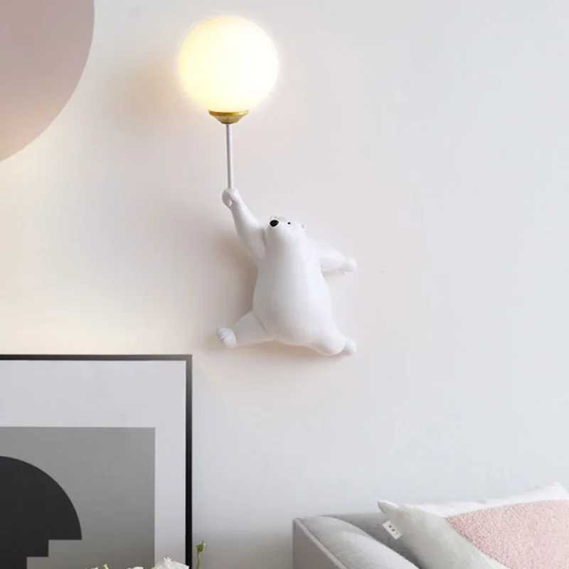 Cartoon Balloon Bear Wall Lamp for Children Room Kids Baby Bedroom Bedside Wall Light with 3D Printing Moon Wall Sconce Lighting - Image 3
