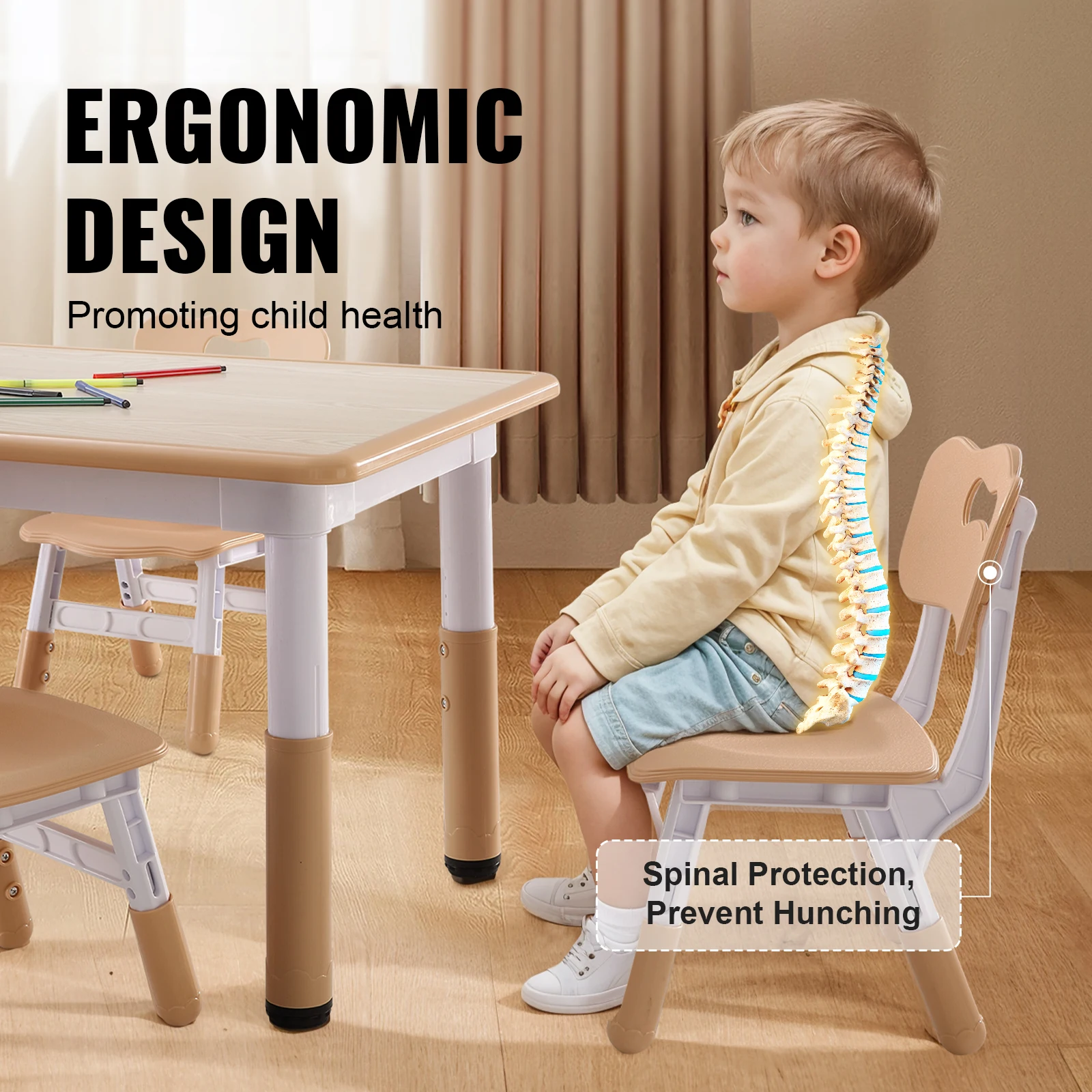 VEVOR Kids Table and 4 Chairs Set Height Adjustable Toddler Table and Chair Multi-Activity Table for Art Craft Reading Learning - Image 3