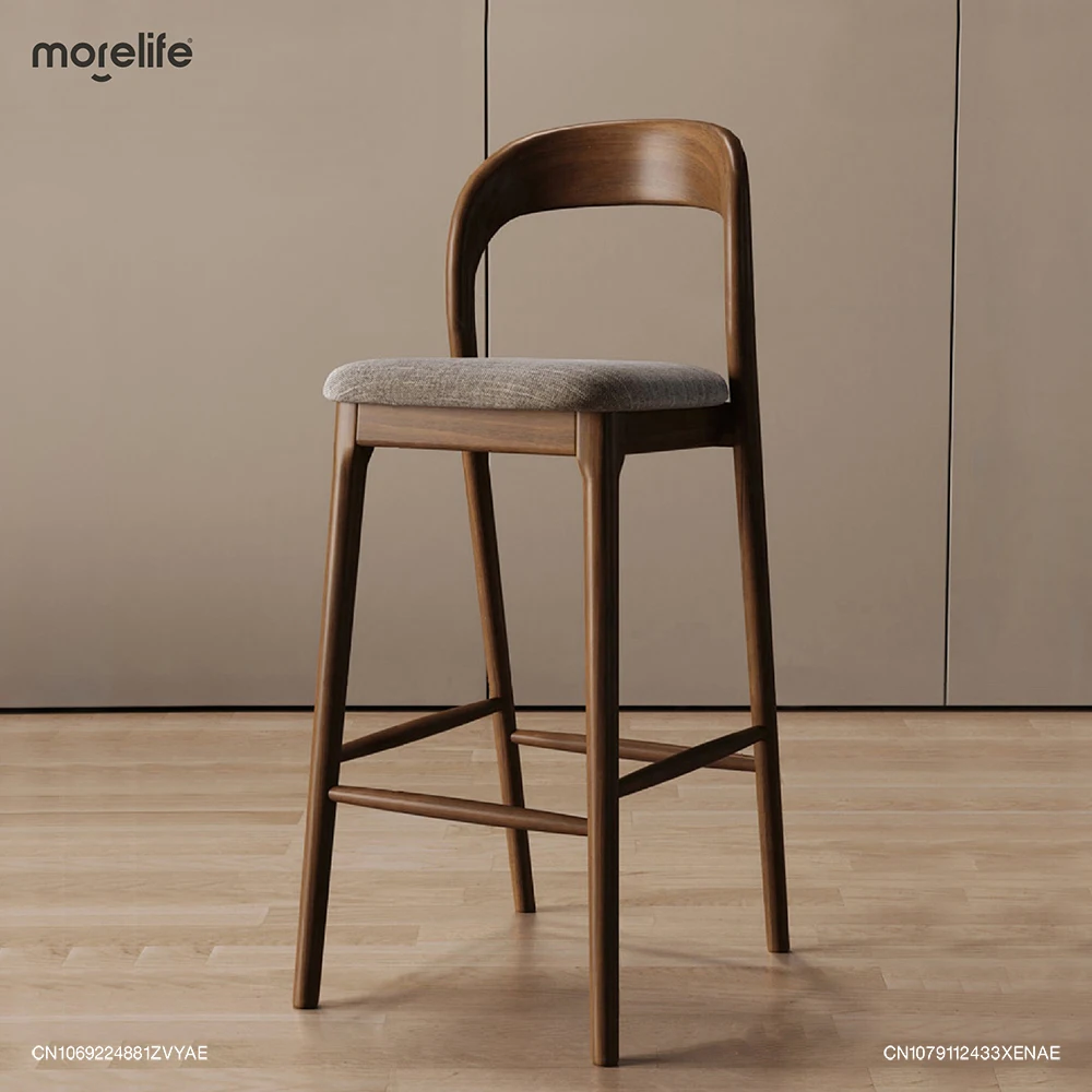Nordic Designer Solid Wood Bar Chairs Counter Stools Island Table Dining Chair Kitchen High Legged Stool Light Luxury Furniture - Image 3