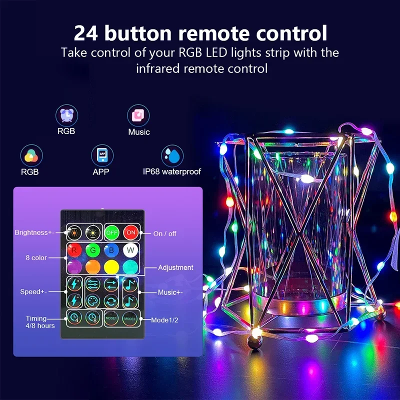 Dreamcolor Rgb Led Strip WS2812B Bluetooth Smart String Fairy Lights Christmas Garland Light Waterproof For Party Curtain Room - Image 2