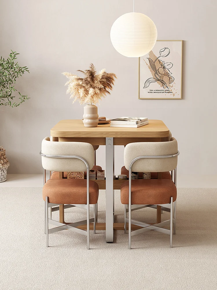 Japanese Folding Dining Table and Chair Combination, Nordic Modern Simple Home Wood Style Multi-functional Dining Table
