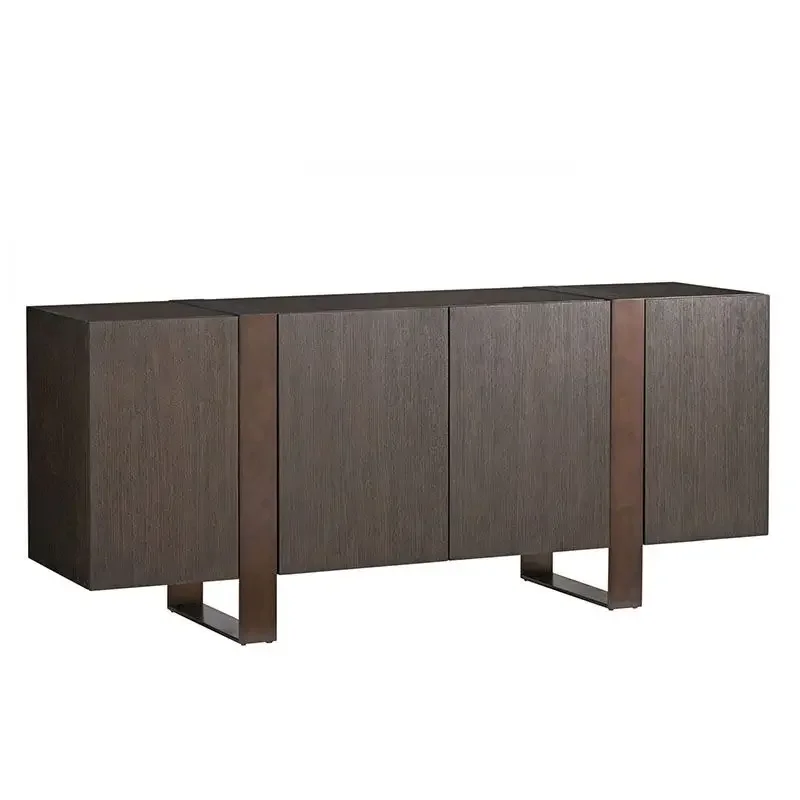 American-Style Solid Wood 4-Door Buffet Metal Vintage Distressed Log TV Cabinet Cupboard Storage