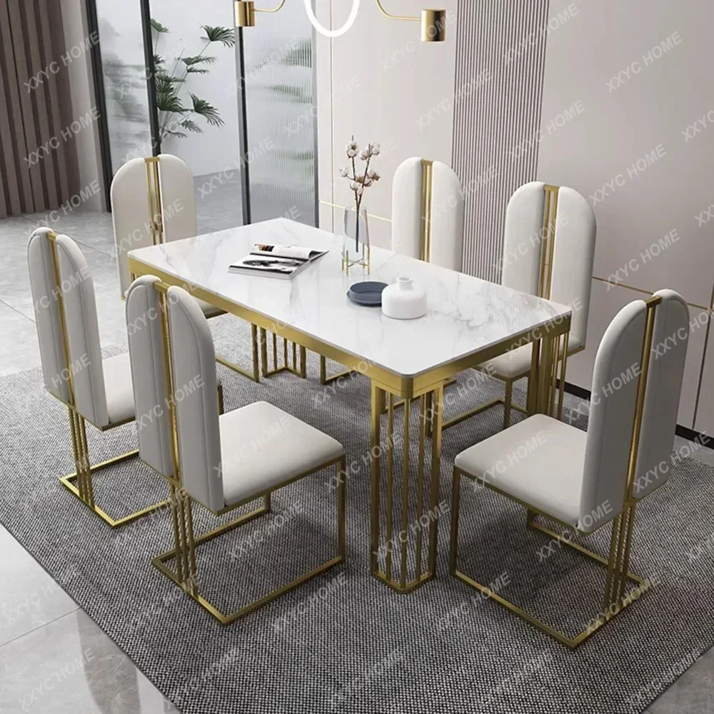 Kitchen Luxury Dining Room Table And Chair Set Large Minimalist Italian Accent Dining Tables Marble Mobilador Kitchen Furniture - Image 4