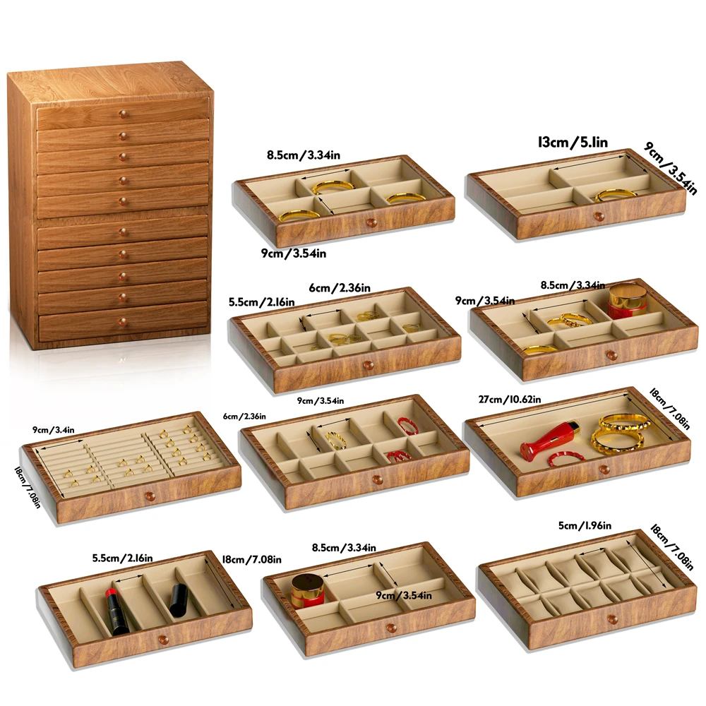 YB 10-Layer Wooden Jewelry Box Cabinet Display Storage Box for Storing Earrings Rings Necklaces Bracelets, Ideal Gift for Mom - Image 5